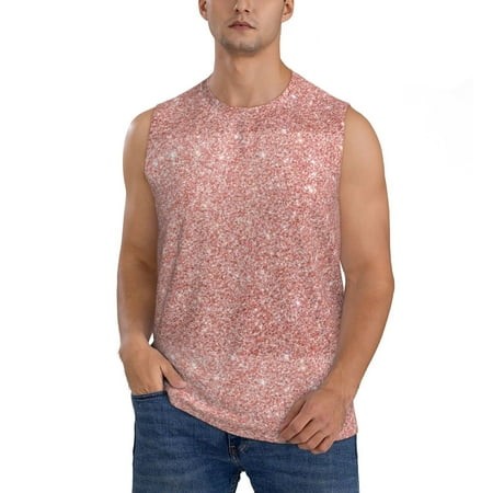 Pofeuu Rose Gold Pink Glitter Print Men S Muscle T-Shirt  Sleeveless  Muscle Tank  Classic Muscle Tee Top for Men Casual Sleeveless Muscle T-Shirt Tre