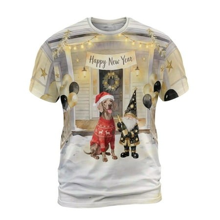 Happy New Year 2026 Weimaraner Santa Gnome Holiday Party Snow All Over Print 3D Shirt Unisex Merch Weim Gray Ghost Dog Lover - 13019