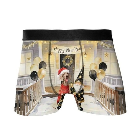 Happy New Year 2026 Weimaraner Santa Gnome Holiday Party Snow All Over Print Boxer Briefs Underwear for Men Dad Weim Gray Ghost Dog Lover - 13019
