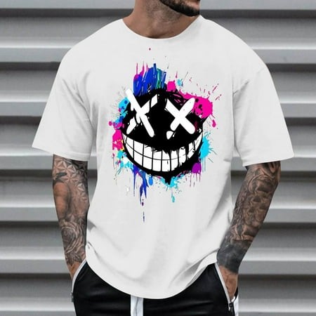 Kctiaxy White T Shirts for Men Casual Comfy Solid Color Graphic Print T-shirts Fashion Short Sleeve Loose Fitting Mens Summer Shirts L