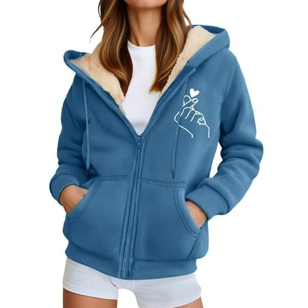 Landzoo One Unisex Casual Print Zip up Hooded Sweatshirt with Pockets Warm Winter Pullover Outdoor Sports Jacket for Cozy Stylish Women S Sweatshirt X