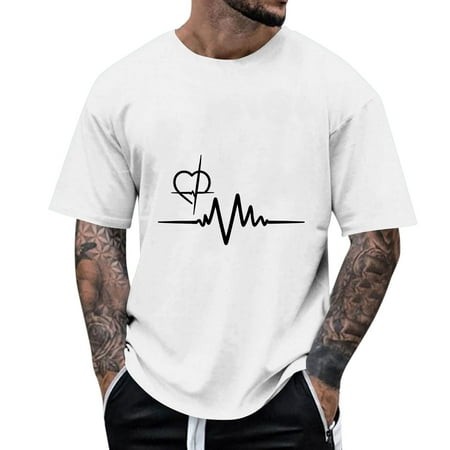 T-Shirt for Men Print Short Sleeve Round Neck Casual Graphic Tee White L
