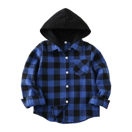 Wxirdiow Boys Uniform Shirts Toddler Boys Long Sleeve Shirt Flannel Buffalo Plaid Shirts Button Down Jacket Top Outfit Fall Winter Clothes Blue Size 9