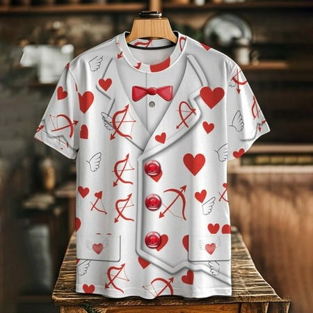 VBTAPA Tuxedo T-Shirt Short Sleeve Funny Tux with Bowtie Graphic Tee Shirt for Men Casual Holiday Tops White L