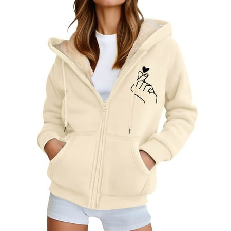 Landzoo One Unisex Casual Print Zip up Hooded Sweatshirt with Pockets Warm Winter Pullover Outdoor Sports Jacket for Cozy Stylish Women S Sweatshirt X