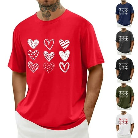 Eryao Funny Valentine S T Shirt Men S Short Sleeve Love Heart Printed Crew Neck Graphic Tees White L