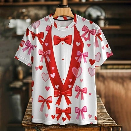 VBTAPA Men S Tuxedo T-Shirts Valentines Day Graphic Print Short Sleeve Crewneck Tee Shirt Novelty Holiday Party Costume Top White L