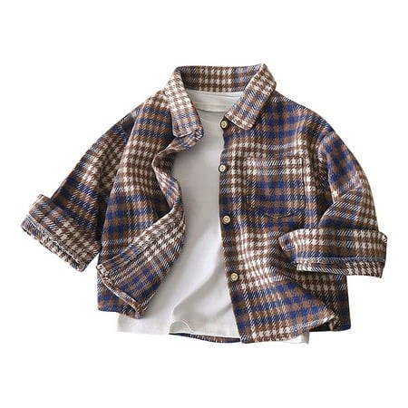 Caqnni Kids Toddler Boys Girls Plaid Button Down Shirt Baby Long Sleeve Shirts Buffalo Plaid Shirt Tops (Blue 9-10 Years)