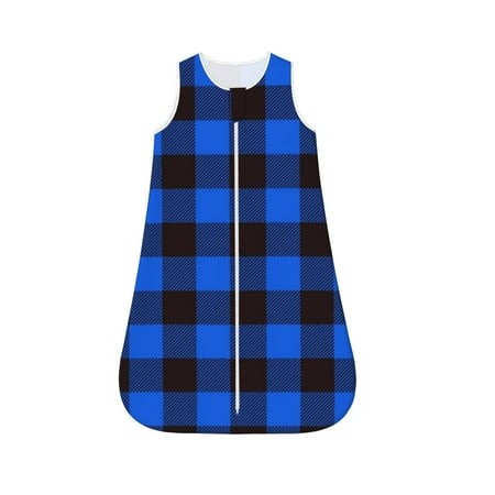 Haiem Buffalo Plaid Blue Black Printed Baby Sleep Sack 0-6 Months Muslin Baby Sleeping Bag Zipper Toddler Wearable Blankets Comfy Stretchy Thin Sleep 