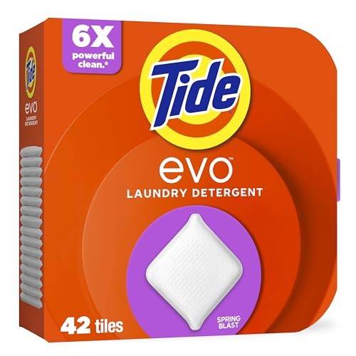 Tide Evo Laundry Detergent Tiles  100% Concentrated  6X Cleaning Power  Spring Blast Scent  42 Count
