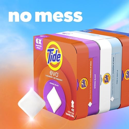 Tide Evo Laundry Detergent Tiles  100% Concentrated  6X Cleaning Power  Spring Blast Scent  42 Count thumbnail