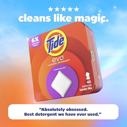 Tide Evo Laundry Detergent Tiles  100% Concentrated  6X Cleaning Power  Spring Blast Scent  42 Count thumbnail
