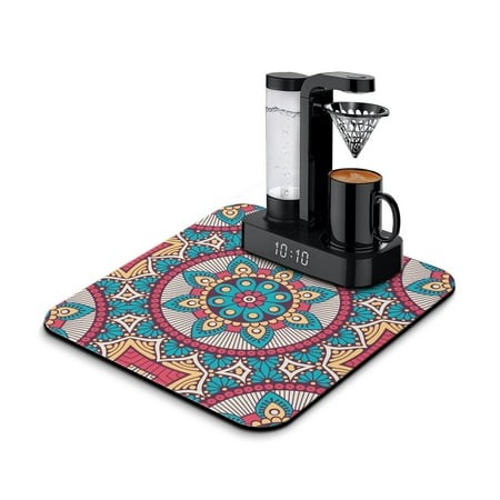 Vintage Traditional Mandala Dish Drying Mat  Exotic Cultural Mandala Absorbent Coffee Bar Mat  Abstract Ornamental Kitchen Counter Protector
