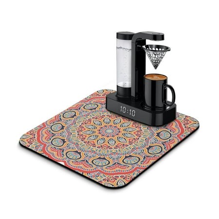 Vintage Mandala Dish Drying Mat  Exotic Cultural Absorbent Coffee Bar Mat  Tribal Boho Kitchen Counter Protector