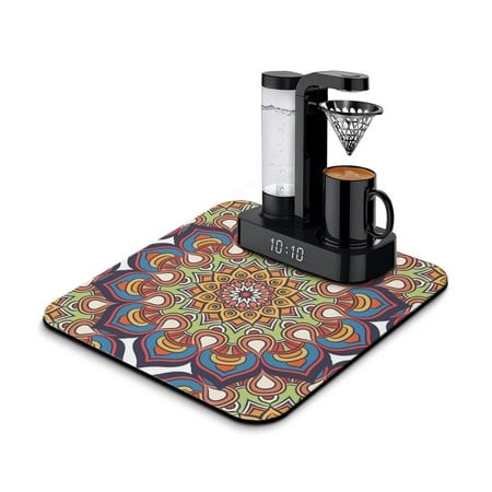 Abstract Ornamental Mandala Dish Drying Mat  Vintage Traditional Mandala Absorbent Coffee Bar Mat  Exotic Cultural Kitchen Counter Protector