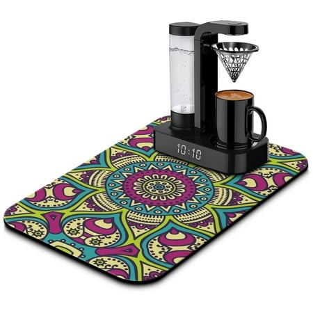 Abstract Ornamental Mandala Dish Drying Mat  Vintage Traditional Mandala Absorbent Coffee Bar Mat  Exotic Cultural Kitchen Counter Protector