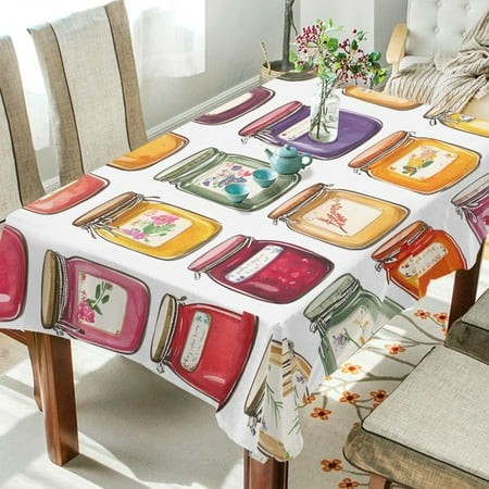 Yayeee Tablecloths 60  X 108  Rectangle Wrinkle Resistant Party Table Cover  Colorful Jam Jars