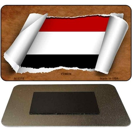 Yemen Flag Scroll Novelty Metal Magnet M-9318 3.5  X 2  Magnet (M)