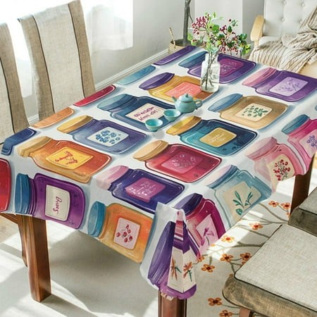 Yayeee Tablecloths 60  X 108  Rectangle Wrinkle Resistant Party Table Cover  Blue Jam Jars