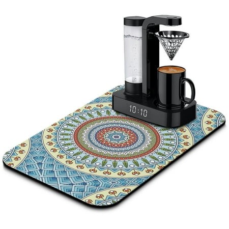Vintage Traditional Mandala Dish Drying Mat  Exotic Cultural Mandala Absorbent Coffee Bar Mat  Abstract Ornamental Kitchen Counter Protector