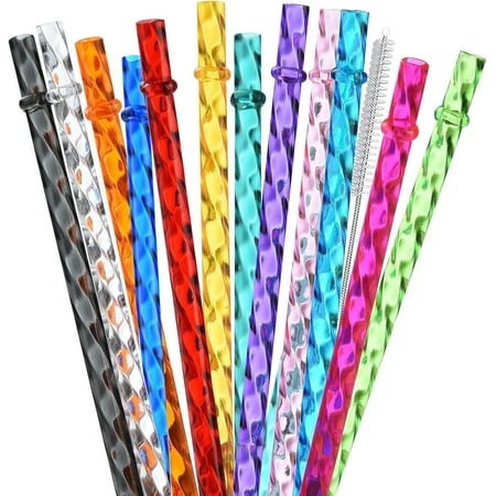 12-Pack Reusable Plastic Clear Swirl Straws  13  Extra Long Colorful Hard Plastic Replacement Straws for 16 OZ 20 OZ 30 OZ Stanley  YETI  Starbucks  O