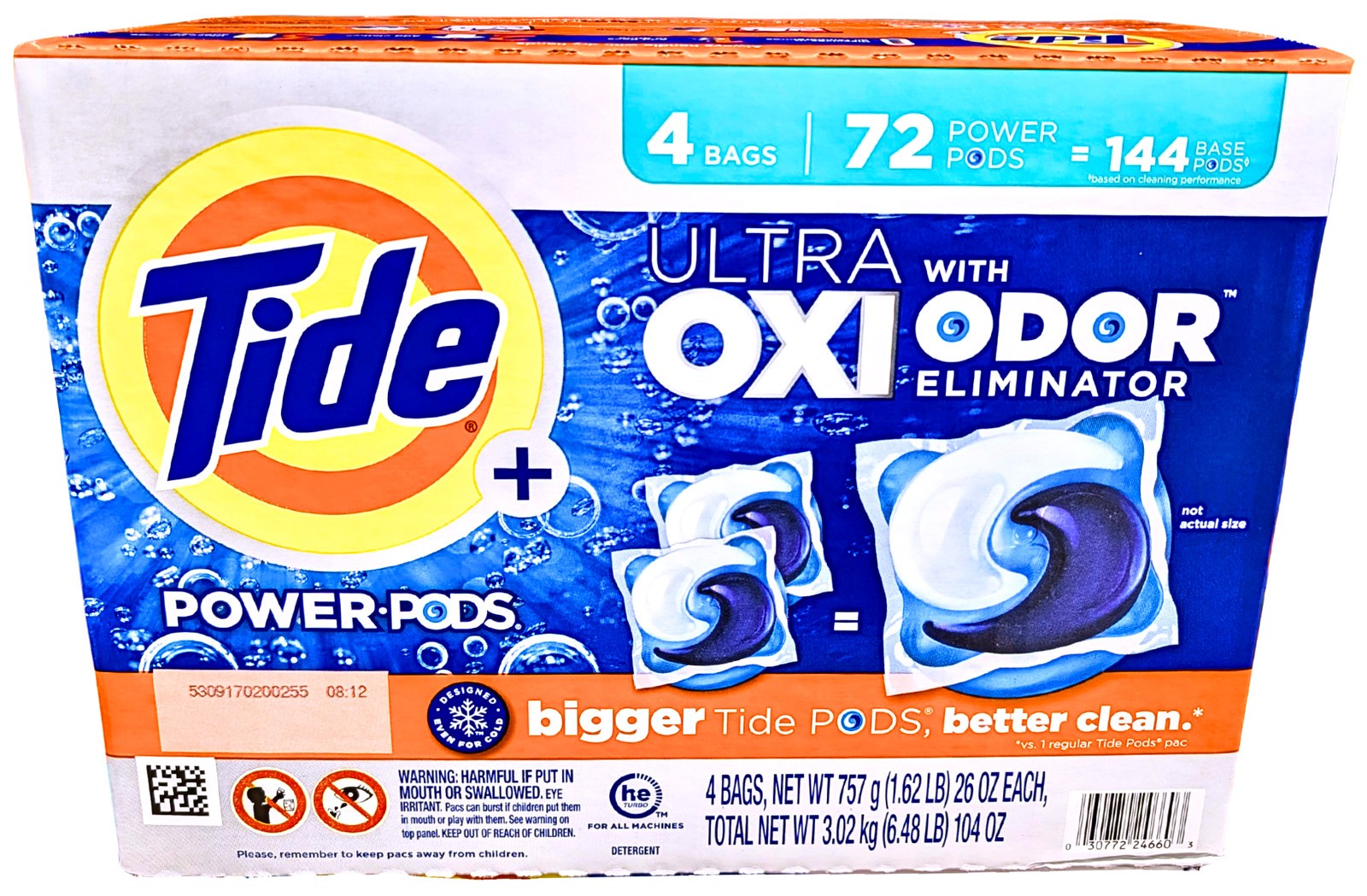 Tide Power Pods Plus Ultra Oxi Odor Eliminator Laundry Detergent  72 Power Pods (4 Bags)  HE Compatible thumbnail
