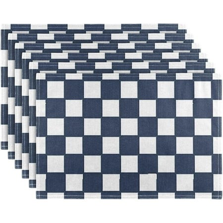 Navy Blue Plaid Placemats Set of 6 Farmhouse Buffalo Check Dining Table Mats Non-Slip Washable Place Mats Kitchen Table Placemats for Indoor Outdoor P