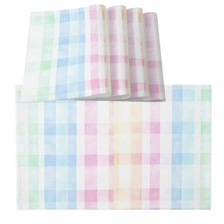 Blue Pink Plaid Placemats for Dinning Table Set of 6  Pastel Green White Buffalo Patchwork Burlap Kitchen Place Mats Waterproof Cloth Table Mats  Indo