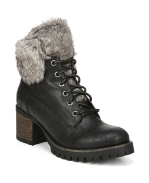 Carlos by Carlos Santana Womens Black 0.5 Platform Padded Lace-up Fur Trim Lug Sole Gabby Round Toe Block Heel Zip-up Booties 5 M - All