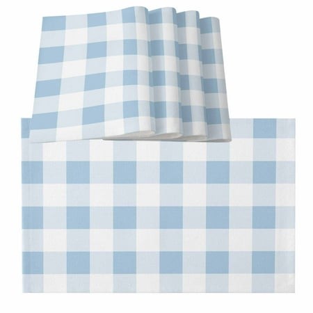 Blue Checkered Placemats for Dinning Table Set of 6  Blue White Buffalo Plaid Burlap Kitchen Place Mats Waterproof Cloth Table Mats  Indoor Outdoor Pl