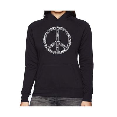 La Pop Art Women's Word Art Hooded Sweatshirt -the Word Peace in 77 Languages - Black