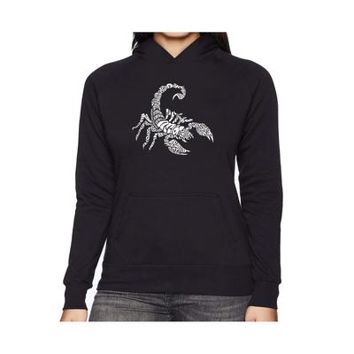 La Pop Art Women's Word Art Hooded Sweatshirt -Types of Scorpions - Black