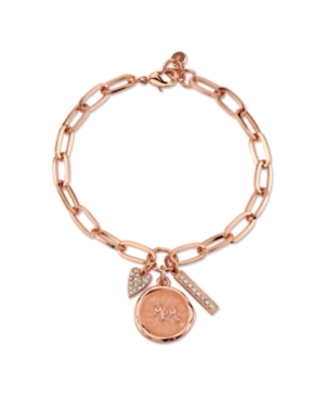 Unwritten Rose Gold Tone Plated Silver Mom Crystal Heart Charm Link Bracelet - Rose Gold
