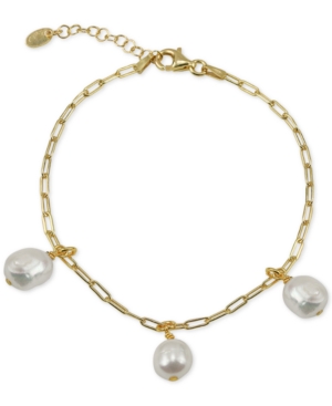 Argento Vivo Freshwater Pearl (5-5-1/2mm) Dangle Charm Bracelet in 18k Gold-Plated Sterling Silver