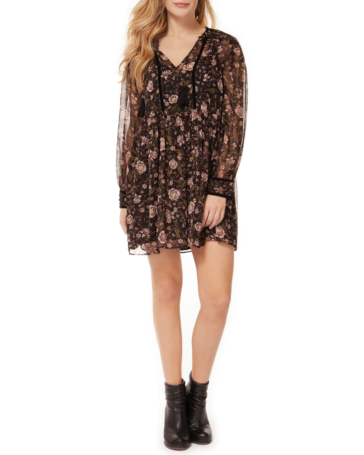 Devoted Women's Casual Dresses 92322-MIST - Mist Garden Floral Pleated Peasant Empire-Waist Dress - Women