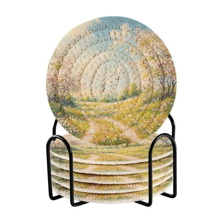 6 Coil Coasters 3.94x3.94x0.24 Inch Water Coasters Drink Coasters with Cup Holders Absorbent Coasters Heat Resistant for Bar Protection Beauty Path