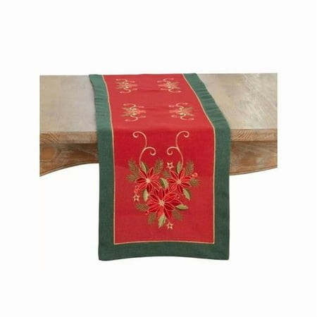 2723.RG1672B 72 X 16 in. Embroidered Poinsettia Rectangle Table Runner, Red & Green