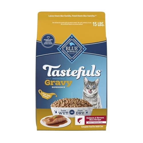 Blue Buffalo Tastefuls Irresistible Gravy Experience Adult Indoor Cat Dry Food, Salmon & Brown Rice Recipe, 15-lb. Bag