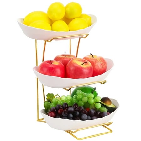 3 tier fruit bowl for kitchen counter  gold metal stand tiered fruit basket  abs serving bowls  11.2 in lightweight luxury multi-layer snack rack for 