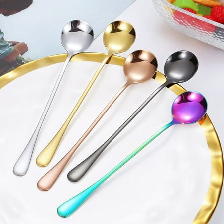Outoloxit Long Handle Stainless Steel Mixing Spoon for Coffee & Ice Cream  Premium Round Tip Spoon for Stirring  Scooping  and Serving  Dishwasher Saf