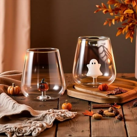 Halloween Ghost Wine Glasses  2026 New Ghost Glass Cup Clear Spooky Drinking Party Fall Home Kitchen Drinkware for Family Friend