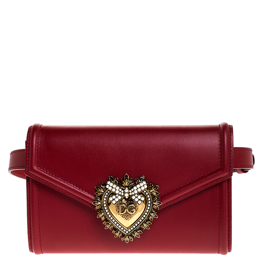 Dolce Gabbana Red Leather Devotion Belt Bag