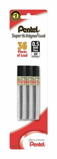 Pentel Super Hi-Polymer Fine Line Lead Refills, 0.5 Mm, 2H Hardness, 36-Pack