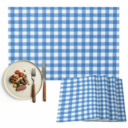 Placemats Set of 6  Blue Check Buffalo Plaid Place Mats Pastoral Checkered Tablemats Washable Placemat Table Decoration for Kitchen Table Dinner Party