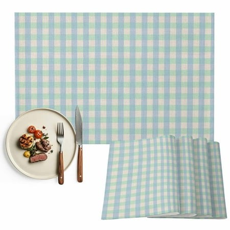 Placemats Set of 6  Buffalo Plaid Place Mats Blue Linen Classic Checked Tablemats Washable Placemat Table Decoration for Kitchen Table Dinner Party Ho