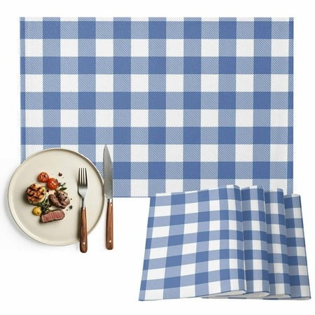 Placemats Set of 6  Buffalo Plaid Blue Check Place Mats Farmhouse Style Tablemats Washable Placemat Table Decoration for Kitchen Table Dinner Party Ho
