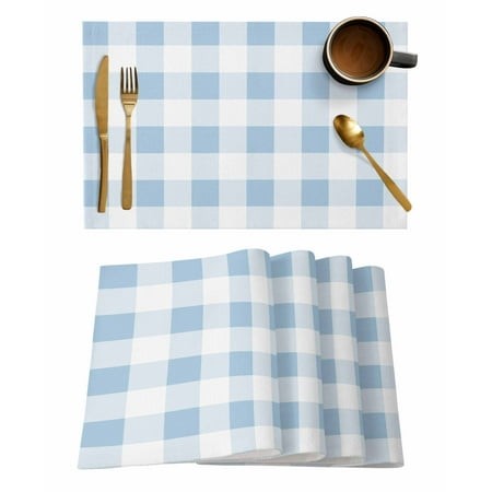 Blue Checkered Placemats Set of 6  Blue White Buffalo Plaid Placemats for Dining Table  Place Mats for Kitchen Tabletop  Waterproof Wipeable Dining Ta