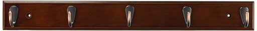 BirdRock Home Modern 5 Hook Coat Rack Walnut Finish Bronze Hooks