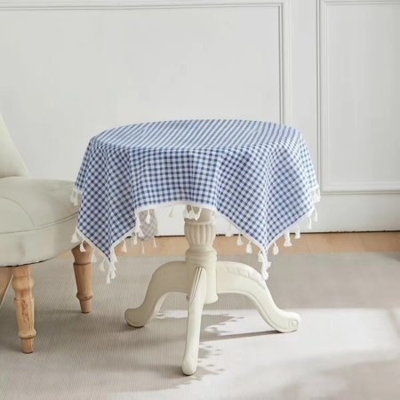 Checkered Tablecloth Farmhouse Buffalo Plaid Decorative Table Covers with Tassel Cotton Vintage Table Cloth Cover for Kitchen Restaurant Dining(Blue 9