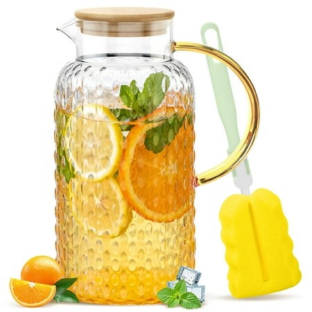 GPED 64 Oz Water Pitcher  Glass Pitcher with Lid and Spout  1.8L Glass Carafe for Fridge  Thickened Borosilicate Iced Juice Jugs for Cold and Hot Beve